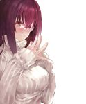 1girl bespectacled bra fate/grand_order fate_(series) glasses hands_together highres red_eyes redhead ribbed_sweater scathach_(fate/grand_order) solo sweater tokopi underwear 