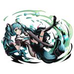  1girl black_boots boots cosplay cube divine_gate gloves green_eyes green_hair half_gloves hatsune_miku hatsune_miku_(cosplay) long_hair magical_mirai_(vocaloid) sanae_(divine_gate) solo twintails vocaloid 