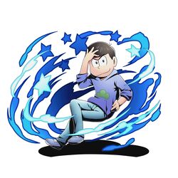  1boy alpha_transparency black_eyes black_hair blue_shirt denim divine_gate floating full_body hand_on_head hand_on_hip hood hoodie jeans looking_at_viewer male_focus matsuno_karamatsu official_art osomatsu-kun osomatsu-san pants pose shadow shirt short_hair sleeves_rolled_up smile solo star transparent_background ucmm 