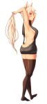  1girl animal_ears aran_sweater ass backless_outfit bangs bare_back black_legwear black_sweater blonde_hair breasts butt_crack cat_ears closed_mouth dress dungeon_and_fighter eyebrows_visible_through_hair from_side full_body halterneck highres large_breasts long_hair looking_at_viewer looking_back naked_sweater open-back_dress profile raised_eyebrows red_eyes ribbed_sweater sideboob simple_background smile solo sweater sweater_dress thigh-highs thighs turtleneck turtleneck_sweater tying_air vanety virgin_killer_sweater white_background 