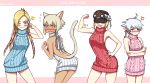  4girls absurdres alisaie_leveilleur anger_vein animal_ears backless_outfit blonde_hair cat_ears cat_tail dark_skin embarrassed final_fantasy final_fantasy_xiv haimerejzero highres looking_at_viewer mask minfilia multiple_girls one_eye_closed silver_hair smile tail trembling virgin_killer_sweater visor winking y&#039;shtola yda_(ff14) 