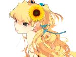  bangs blonde_hair flower green_eyes hageshii_nakano highres jougasaki_rika long_hair portrait sunflower tongue tongue_out 
