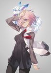  1girl absurdres black_legwear breasts fate/grand_order fate_(series) fou_(fate/grand_order) glasses highres hood hooded_jacket jacket looking_at_viewer mk_(masatusaboten) necktie pink_hair shielder_(fate/grand_order) short_hair smile violet_eyes 