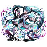  1girl alpha_transparency black_gloves boots cube divine_gate full_body gloves green_eyes green_hair hatsune_miku holding holding_microphone long_hair looking_at_viewer magical_mirai_(vocaloid) microphone official_art outstretched_arm smile solo transparent_background twintails ucmm vocaloid 