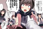  1boy 5girls admiral_(kantai_collection) brown_hair crying crying_with_eyes_open eyebrows_visible_through_hair fubuki_(kantai_collection) gloves kantai_collection long_sleeves looking_at_viewer motion_lines multiple_girls pov school_uniform serafuku short_sleeves tears tooi_aoiro trembling white_gloves 