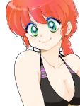  1girl bare_shoulders bikini braid breasts cleavage collarbone eyebrows_visible_through_hair eyelashes genderswap genderswap_(mtf) hoshino_lala long_hair looking_at_viewer makeup medium_breasts multicolored multicolored_eyes ponytail ranma-chan ranma_1/2 redhead saotome_ranma simple_background smile solo swimsuit upper_body white_background 