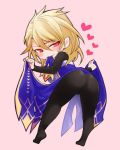  1boy aglovale_(granblue_fantasy) ass black_legwear blonde_hair chibi dress dress_lift full_body granblue_fantasy heart heart-shaped_pupils long_hair looking_back male_focus naughty_face pantyhose pink_background pink_eyes simple_background siwomi solo symbol-shaped_pupils 
