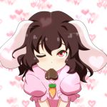  ;) animal_ears carrot cato_(monocatienus) chocolate dress heart inaba_tewi one_eye_closed pink_dress rabbit_ears red_eyes smile touhou 