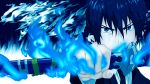  &gt;:( 1920x1080 1boy animated_gif ao_no_exorcist arm_out black_hair blue_eyes flames looking_at_viewer okumura_rin pointy_ears short_hair solo sword tagme 