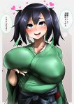  1girl blush breast_hold breasts hair_between_eyes heart highres huge_breasts japanese_clothes kantai_collection looking_at_viewer ryuun_the_return solo souryuu_(kantai_collection) translation_request wide_sleeves 