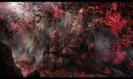  autumn_leaves blurry commentary_request day depth_of_field falling_leaves fantasy forest giant_tree leaf letterboxed light_rays maple_leaf maple_tree nature no_humans original rock scenery sunlight tree tree_shade zennmai_siki 