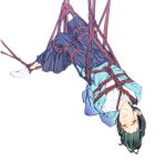  1boy arms_behind_back bnjgm. bound full_body green_hair hakama idolmaster idolmaster_side-m japanese_clothes kiyosumi_kurou looking_at_viewer parted_lips red_rope rope shibari shosei socks solo tabi 