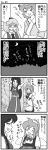  4girls 4koma blush comic crescent_moon fairy_maid flying_sweatdrops food greyscale hong_meiling konpaku_youmu monochrome moon multiple_girls night night_sky obentou saigyouji_yuyuko sky star_(sky) starry_sky sweat touhou translation_request xiaolong_(touhoufuhai) 