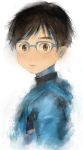  1boy black_hair blue-framed_eyewear blush brown_eyes glasses katsuki_yuuri kumako_(sono328) male_focus parted_lips upper_body yuri!!!_on_ice 