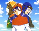  1girl 2boys dragon_quest dragon_quest_ii dress hood long_hair multiple_boys prince_of_lorasia prince_of_samantoria princess_of_moonbrook purple_hair red_eyes smile 