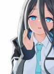  aris_(blue_archive) black_hair blue_archive blue_eyes breast_pocket bright_pupils collared_shirt hair_between_eyes necktie pocket ringed_eyes shirt tie_clip ugaaaa5 white_pupils 