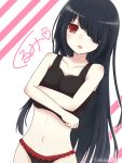  bare_shoulders black_hair breasts cleavage date_a_live highres long_hair panties red_eyes shirt solo tokisaki_kurumi tokisakijp underwear 