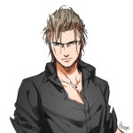  1boy brown_hair final_fantasy final_fantasy_xv glasses green_eyes hinoe_(dd_works) ignis_scientia jewelry male_focus messy_hair necklace signature solo upper_body wet wet_hair 