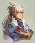  1boy crossed_arms fire_emblem fire_emblem_if garmmy grey_background hairband japanese_clothes looking_at_viewer male_focus simple_background takumi_(fire_emblem_if) traditional_media watercolor_(medium) 