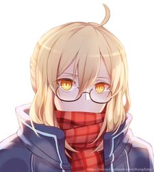  ahoge blonde_hair fate/grand_order fate_(series) glasses heroine_x heroine_x_(alter) kengzeta looking_at_viewer saber saber_alter semi-rimless_glasses short_hair upper_body yellow_eyes 