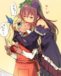  2girls age_difference apple apron food fruit granblue_fantasy heart height_difference io_euclase kiss knife mikan-uji multiple_girls rosetta_(granblue_fantasy) translation_request yuri 