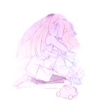 2girls blonde_hair braid character_doll clefairy dress french_braid from_side hug kneeling lillie_(pokemon) long_hair lusamine_(pokemon) mother_and_daughter multiple_girls pokemon pokemon_(game) pokemon_sm re_ghotion sketch smile tears white_dress yellow_eyes younger 