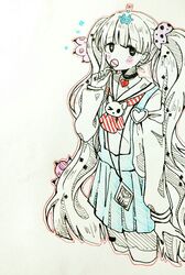 1girl candy food highres mahou_shoujo_ikusei_keikaku mahou_shoujo_ikusei_keikaku_aces nakano_sorami sakimaru_(mahoiku) solo traditional_media twintails 