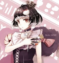  1girl character_name mahou_shoujo_ikusei_keikaku mahou_shoujo_ikusei_keikaku_jokers multicolored_hair red_eyes short_hair solo styler_mimi thifure two-tone_hair upper_body 