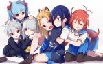  1boy 6+girls ahoge artist_request blazer blonde_hair blue_hair blush brown_eyes closed_eyes flip_flappers grey_hair hair_ribbon hug hug_from_behind jacket kokomine_cocona long_hair multiple_girls nyunyu one_eye_closed orange_hair pantyhose papika_(flip_flappers) red_eyes redhead ribbon roll_okashi school_uniform serafuku short_hair silver_hair simple_background sitting skirt smile thick_eyebrows toto_(flip_flappers) twintails violet_eyes yayaka yuyu_(flip_flappers) 