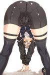  1girl ass bent_over bike_shorts fate/grand_order fate_(series) glasses grey_hair gym_uniform heroine_x_(alter) jacket pantylines solo thigh-highs thigh_strap torimaru yellow_eyes 