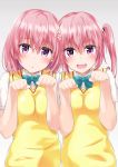  2girls blush fang hair_ornament highres looking_at_viewer momo_velia_deviluke multiple_girls murio nana_asta_deviluke open_mouth paw_pose pink_hair shiny shiny_hair short_hair siblings sisters sweater_vest to_love-ru to_love-ru_darkness twintails violet_eyes 