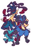  blue_hair canine highres lucario mega_lucario pokemon pokemon_(game) red_eyes riolu spikes trio zerosonicly 