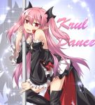  boots detached_sleeves fang hair_ornament high_school_dxd krul_tepes kyuutou_(kyuutouryuu) long_hair owari_no_seraph parody pink_hair pointy_ears red_eyes sparkle stripper_pole twintails vampire 
