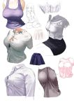  bra breast_squeeze breasts center_opening collared_shirt dress_shirt grey_shirt kaisen_chuui large_breasts long_sleeves original partially_unbuttoned popped_button shirt sketch skin_tight t-shirt tank_top underwear white_background white_shirt 