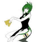  china_dress chinese_clothes dress green_eyes green_hair hair_ornament limited_palette monochrome shaman_king short_hair sitting solo tao_jun white_background 