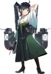  1girl ahoge boots cross-laced_footwear full_body hakama hat japanese_clothes kantai_collection kimono lace-up_boots machinery matsukaze_(kantai_collection) meiji_schoolgirl_uniform mini_hat mini_top_hat official_art solo top_hat transparent_background 