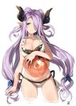  1girl ball beachball bikini breasts cleavage doraf granblue_fantasy hair_over_one_eye horns large_breasts lavender_hair long_hair narumeia_(granblue_fantasy) paseri pointy_ears swimsuit twintails 