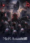  army artist_request copyright_name crown dress glowing glowing_eyes nier_(series) nier_automata no_humans official_art red_eyes robot shield translation_request veil 