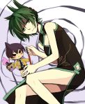  breasts china_dress chinese_clothes cleavage dress gatakuri green_eyes green_hair lying shaman_king short_hair smile tao_jun tao_ren 