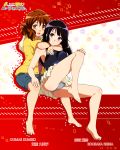  2girls :d bare_legs barefoot black_hair blush brown_eyes brown_hair character_name copyright_name feet full_body grey_panties hand_on_another&#039;s_knee hand_on_own_knee hibike!_euphonium highres hug hug_from_behind kousaka_reina long_hair multiple_girls open_mouth oumae_kumiko panties sbel02 short_hair smile toes underwear upskirt violet_eyes yuri 