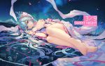  1girl 39 2017 aqua_hair artist_name atdan barefoot blue_eyes bracelet dated feet hatsune_miku japanese_clothes jewelry long_hair looking_at_viewer lying night on_side petals smile solo toenail_polish very_long_hair vocaloid 