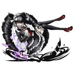  1girl alpha_transparency angry black_hair black_legwear broken_cup celestia_ludenberck claw_ring constricted_pupils dangan_ronpa dangan_ronpa_1 divine_gate dress drill_hair floating frilled_dress frills full_body gothic_lolita headdress high_heels lace lace-trimmed_thighhighs layered_dress lolita_fashion long_hair looking_at_viewer necktie official_art open_mouth pointing pointing_up red_eyes red_necktie shadow solo thigh-highs transparent_background ucmm very_long_hair 