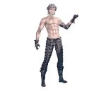  1boy abs arm_tattoo boots eve_(nier_automata) full_body gloves grin highres male_focus muscle nier_(series) nier_automata nipples official_art pants red_eyes shirtless silver_hair smile solo spikes spiky_hair standing tachi-e tattoo yoshida_akihiko 