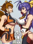  3girls animal_ears antenna_hair armpits ass backless_outfit bangs bare_shoulders belt black_gloves black_legwear black_pants blazblue blazblue:_central_fiction blonde_hair blue_hair blue_skirt bow breast_conscious breast_contest breast_envy breast_hold breast_lift breast_press breasts brown_eyes brown_hair capelet cowboy_shot crop_top eye_contact face-to-face fingerless_gloves genderswap genderswap_(mtf) gloves green_eyes hair_between_eyes hair_bow hair_ornament halter_top halterneck hand_on_hip hand_on_own_cheek hand_on_own_face hands_on_own_chest highleg highleg_panties large_breasts long_hair looking_at_another looking_at_viewer lowleg lowleg_pants mai_natsume makoto_nanaya microskirt midriff multicolored_hair multiple_girls navel no_bra no_panties noel_vermillion open_mouth orange_skirt panties pants ponytail red_gloves revealing_clothes ribbon short_hair sideboob sidelocks simple_background skirt small_breasts smile smirk smug squirrel_ears squirrel_tail standby standing stomach symmetrical_docking tail thigh-highs thighs two-tone_hair under_boob underwear very_long_hair violet_eyes yellow_bow 
