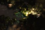  building commentary dark fantasy fog forest from_above lake lights nature night no_humans original scenery signature tree waisshu_(sougyokyuu) water 