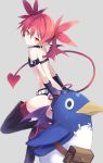  1girl bat_wings boots demon_tail demon_wings disgaea earrings etna flat_chest gloves highres jewelry keid looking_at_viewer pointy_ears prinny red_eyes redhead short_hair skull_earrings tail thigh-highs thigh_boots wings 
