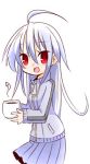  1girl coffee coffee_cup hono lowres red_eyes silver_hair smile solo suguri suguri_(character) tagme 