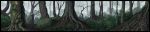  absurdres birijian black_border border bush day fog forest highres landscape leaf long_image moss nature no_humans original outdoors plant rock roots scenery touhou tree tree_stump wide_image 