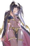  1girl black_hair bodysuit bracelet cape covered_navel fire_emblem fire_emblem:_kakusei from_below holy_pumpkin jewelry nail_polish solo tharja thigh_strap 