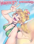  1girl ass bikini blonde_hair blue_eyes bowsette bracelet breasts collar crown earrings horns jewelry large_breasts looking_at_viewer new_super_mario_bros._u_deluxe pointy_ears ponytail spiked_bracelet spiked_collar spikes super_crown super_mario_bros. super_mario_bros. supersatanson swimsuit tail teeth 